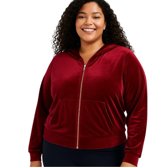 NWT Fabletics Plus Size Donna Velour Athleisure Hoodie in Cherry Burst Size XXL - Picture 1 of 8